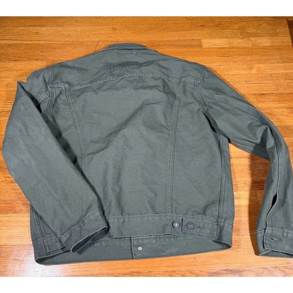 Levi’s Men’s Medium Olive Green Canvas Trucker Jacket Workwear Faded